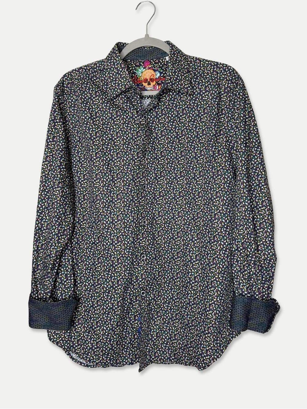 Robert Graham Multicolor Dot Print Embroidered Skull Button Down Shirt M